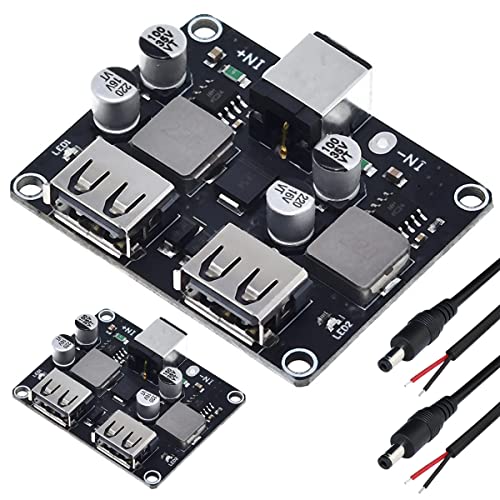 DAOKAI 2 Stück 6-32V 9V 12V 24V bis 5V Schnelllademodul Dual USB QC3.0 QC2.0 DC-DC Buck Converter Step-Down Schnellladeplatine mit DC Stromkabel von DAOKAI