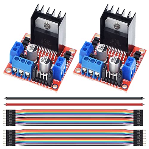 DAOKAI 2 Stück L298N Motor Drive Controller Board DC Dual H-Bridge Roboter-Schrittmotor-Steuermodul für Arduino Smart Car Power mit Dupont-Kabel, 24AWG-Draht von DAOKAI