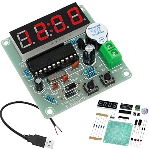 DAOKAI 4 Bits Digitaluhr DIY Kit LED Elektronische Uhr Production PCB Löten Übungsplatine für Lehrplanübungen Schweißübungen, mit USB 2.0 Steckerkabel von DAOKAI