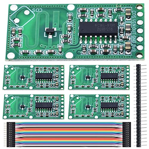 DAOKAI 5 Stück RCWL-0516 Mikrowellen-Radarmodul Menschlicher Körper Induktionsschalter Sensor 3,3 V Erkennungsabstandsplatine für Arduino/Raspberry PI mit Dupont-Kabel, 40-Pin-Header von DAOKAI