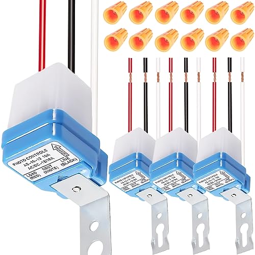 DAOKAI AC DC 12V 10A Auto on Off Fotozelle Lichtschalter Lichtsensor, Dämmerungs- bis Morgendämmerungs-Fotozellensensor, Fotoschalter, Lichtsensorschalter mit Knopfkappe, 4 Stück von DAOKAI