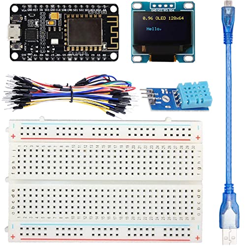 DAOKAI ESP8266 Starter Kit ESP8266 WiFi-Entwicklungsmodul + 0,96 Zoll Display + Temperatur- und Feuchtigkeits Sensormodul + Breadboard + Schaltdraht + USB-Kabel, Elektronik-Kit von DAOKAI