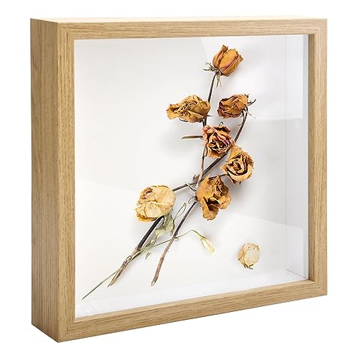 3D Bilderrahmen zum Befüllen Bilderrahmen 20x20 cm für Objekt bis 3cm Objektrahmen Rohe Holzfarbe mit Glas für Fotos, Blumen,DIY Erinnerungsstücke,Deko Wand von DAWRIS