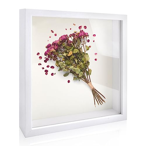 DAWRIS 3D Bilderrahmen zum Befüllen Bilderrahmen 20x20 cm für Objekt bis 3cm Objektrahmen Weiß mit Glas für Fotos,Blumen,DIY Erinnerungsstücke,Deko Wand von DAWRIS