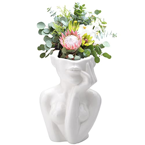 Keramik Vase Weiß, Ästhetische Blumenvase,Deko Körpervase Gesicht Vase Blume Vase Schreibtisch Dekor Keramik Körper Vase Weibliche Form Ideale Regal Dekor von DAWRIS