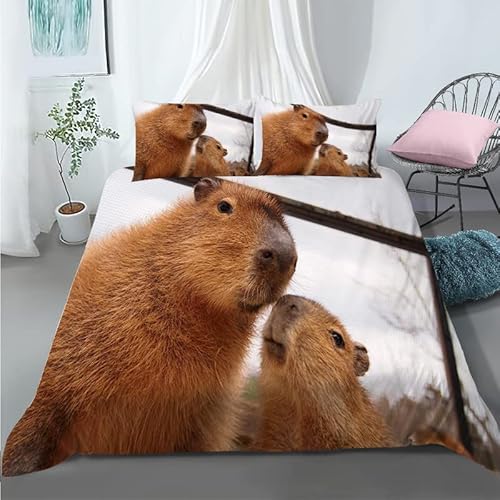 DAZIBY Bettwäsche 135x200 Kinder Grauer Capybara Bettwäsche-Sets 3D Drucken Kinderbettwäsche 135x200 mit ReißVerschluss, Bettbezug 135 x 200 für Mädchen Junge Personalisierte Geschenke von DAZIBY