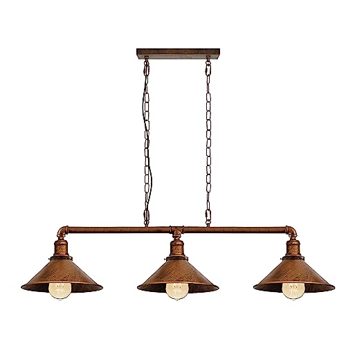 Retro Style Pewter, Brass & Copper Metal 3 Way Bar Over Table Water Pipe Style Ceiling Light Fitting Vintage Industrial Suspended Pendant Lamp for Living Room (Gebürstetes Kupfer, Mit Glühbirne) von DC VOLTAGE