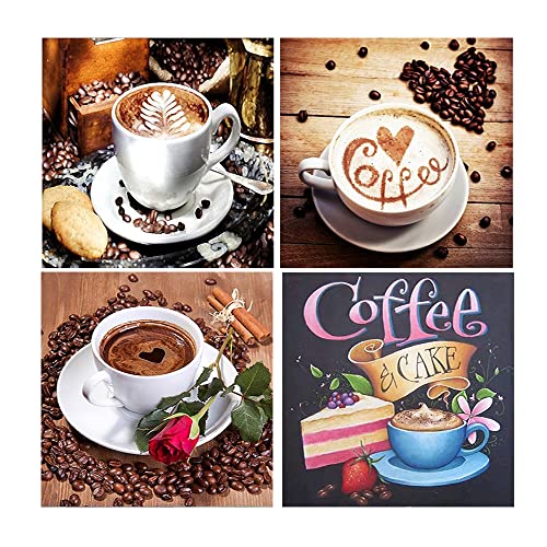 DCIDBEI 4 Stück Diamond Painting Full Set 30x30 cm Kaffee 5D Diamant Painting Bilder mit Zubehör , Erwachsene DIY Diamant Malerei Malen nach Zahlen für Home Wall Décor von DCIDBEI