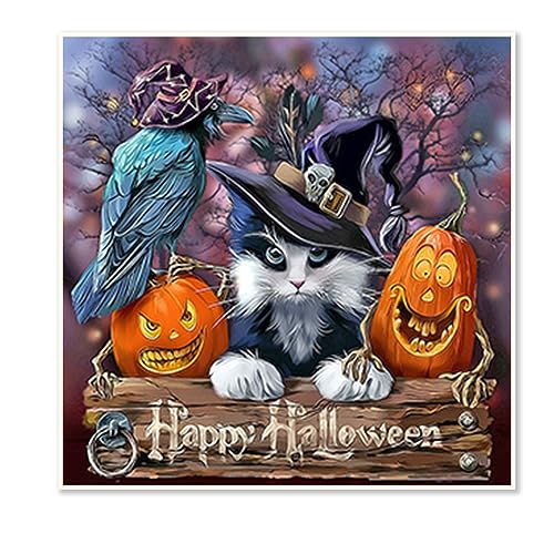 DCIDBEI 30 x 30 cm Diamond Painting Halloween Tiere, 5D Diamant Painting Bilder Schwarze Katze, Lässiges Kreativ-Kit/Geschenk für Kinder/Handwerk, Dekoration Haus Wohnzimmer Schlafzimmer von DCIDBEI