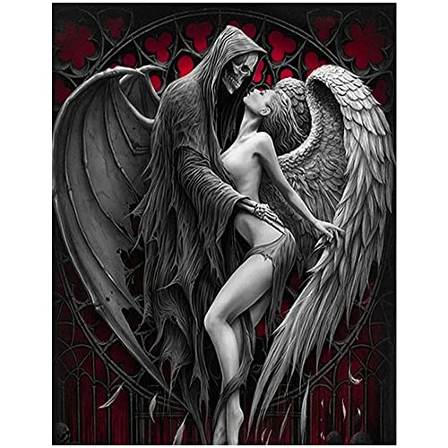 DCIDBEI 40 x 50 cm | 5D Diamant Malerei Quadratisch Gotik Manga, Diamant Painting Dämon und Engel, Mosaik Diamant-Stickerei schädel Skull Paar, für Kinder und Erwachsene, Totenkopf und Damen von DCIDBEI