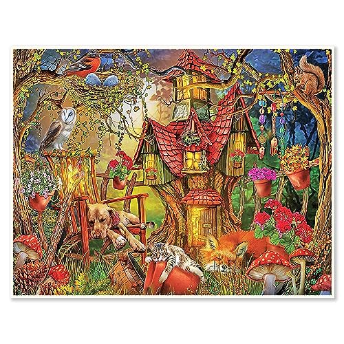 DCIDBEI 50 x 40 cm DIY Diamond Painting 5D Full Halloween Tiere || Rund Puzzle Diamant Landschaft Wald für Kinder | Dekoration für Wohnzimmer Schlafzimmer Büro Erwachsene | Baumhaus von DCIDBEI