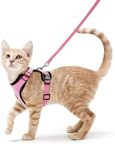 DCNIYT Katzengeschirr und Leine zum Spazierengehen, ausbruchsicher, weich, verstellbar, atmungsaktive reflektierende Streifen, Jacke (Farbe: Rosa, Größe: S) von DCNIYT