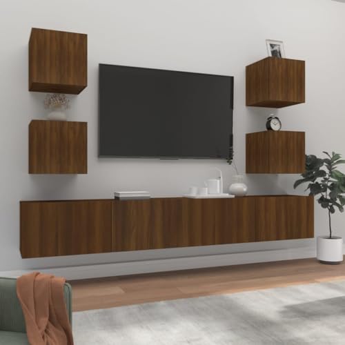 DCRAF Furniture Home Tools TV-Schrank-Set, 6-teilig, Braun Eiche, Holzwerkstoff von DCRAF