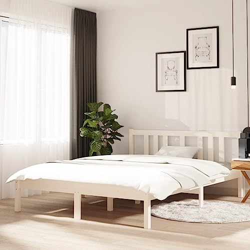 Furniture Home Tools Bettgestell Weiß Massivholz 135x190 cm Doppel von DCRAF