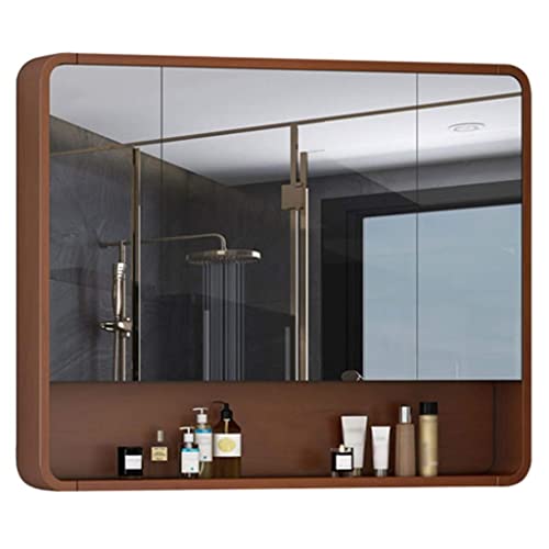 DDKYHU Badezimmerspiegelschrank, Badezimmerschrank für zu Hause, Aufbewahrungsziel, Wanddekoration, Wandschrank, offene Trennwand für Kosmetikspiegel, Aufbewahrungsschrank (braun, 90 x 80 x 14 cm) von DDKYHU