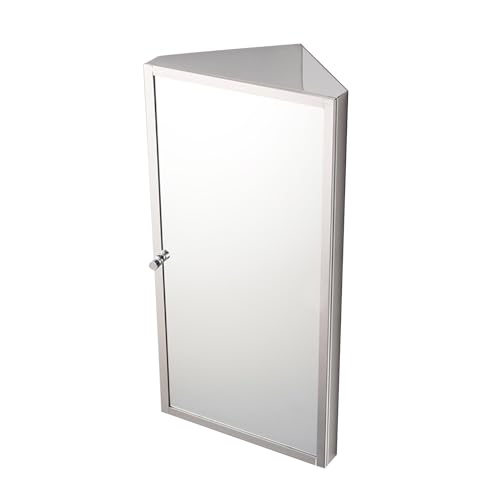 Eck-Badezimmerspiegelschrank aus Edelstahl, dreieckiger Spind, Wandschrank, Mehrzweck-Küchen-/Medizinaufbewahrungsorganizer mit Spiegel (Farbe: Glastür, Größe: Links öffnen) (gebürstet, rechts öffnen von DDKYHU