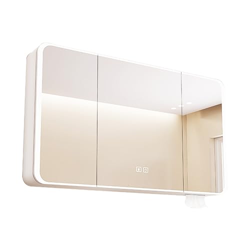 LED-Medizinschrank, moderner Badezimmer-Wandschrank, Schmuckschrank, Spiegel mit Aufbewahrung, Innenspiegel, 3-in-1, Schlafzimmer, Ankleidezimmer, Geschenk (Farbe: Weiß, Größe: 70 x 70 x 13 cm) (Weiß von DDKYHU
