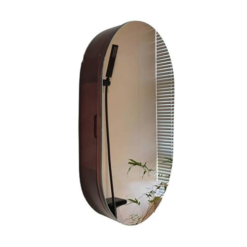 Medizinschrank, platzsparendes Badezimmer-Aufbewahrungsmöbel, ovaler Spiegelschrank mit Spiegeloberfläche, an der Wand montierter multifunktionaler Aufbewahrungsschrank aus Massivholz (Farbe: Walnuss von DDKYHU
