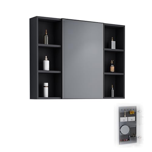 Medizinschrankspiegel, Badezimmer-Wandschrank mit Spiegel, verdeckte Lagertür, moderner Spiegel mit Stauraum für Schlafzimmer, Wohnzimmer und Toilette (Farbe: Grau, Größe: 60 * 62 cm/24 * 24 Zoll) (G von DDKYHU