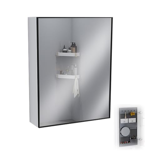 Medizinschrankspiegel, Badezimmer-Wandschrank mit Spiegel, verdeckte Lagertür, moderner Spiegel mit Stauraum für Schlafzimmer, Wohnzimmer und Toilette (Farbe: Grau, Größe: 60 x 62 cm) (Weiß 40 x 62 c von DDKYHU