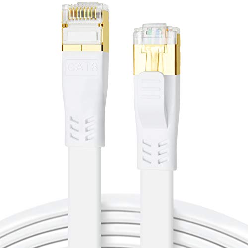 DDMALL CAT 8 Kabel 2m 2 Stück Hochgeschwindigkeit 40Gbps 2000MHz SSTP CAT8 Flaches Patchkabel, Gigabit Internet LAN Netzwerkkabel mit Vergoldetem RJ45 Stecker für Gaming, Router, PC (2m/2 Stück/Weiß) von DDMALL