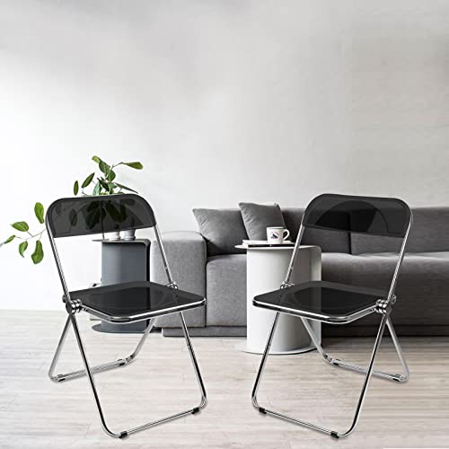 Esszimmerstühle 2er Set, Klappstuhl Stapelbarer, Acryl-Klappstühle, Küchenstuhl Mit Metallgestell, Esszimmer Dtühle Modern, Bequemer Esszimmerstuhl (Schwarz - 2pcs) von DDMINE