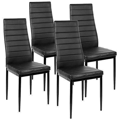 Esszimmerstühle 4er Set, Esszimmer Dtühle Modern, Kunstleder-Bezug, Hohe Rückenlehne, Bequemer Esszimmerstuhl, Kunstleder Stuhl, SGS Geprüft (4, Schwarz) von DDMINE