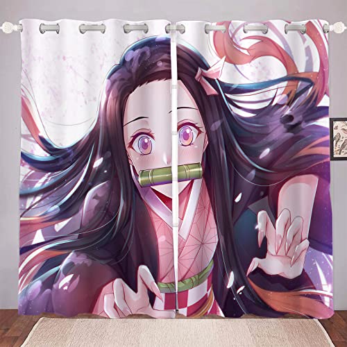 DDONVG Demon Verdunkelungsvorhänge Japan Anime Vorhang 100% Polyester Vorhang Mit Ösen Für Kinderzimme Schlafzimmer Dekoration (7,100x140cm(BxH)/ 50x140cmx2) von DDONVG