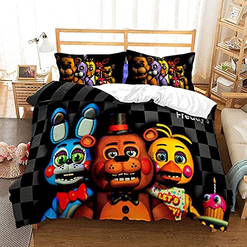 DDONVG Five Nights at Freddy's Bettwäsche-Sets Mit Kissenbezug,Kinderbettwäsche Microfaser Niedliches Cartoon-Motiv Dekorativer Bettbezug (4,135 * 200) von DDONVG