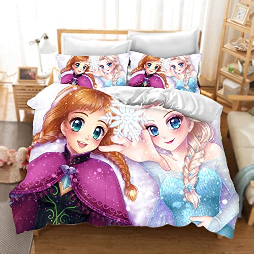 DDONVG Frozen Bettwäsche 135x200 Eiskönigin Anna ELSA Olaf Bettbezug Kinder Mikrofaser Bettwäsche Mit Reißverschluss Und Kissenbezug (1,135 X 200 cm 50 x 75 x 1) von DDONVG