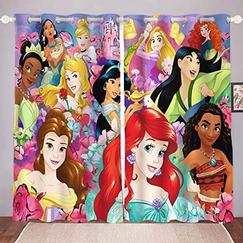 DDONVG Prinzessin Verdunkelungsvorhang-Set Für Schlafzimmer 3D-Druck Ariel Bella Rapunzel Prinzessin Vorhänge Für Kinderzimmer Blickdicht Für Dekoration Wohnzimmer (7,100x140cm(BxH)/ 50x140cmx2) von DDONVG