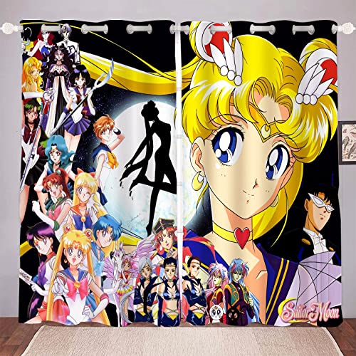 DDONVG Sailor Moon Verdunkelungsvorhänge Japan Anime Vorhang 100% Polyester Vorhang Mit Ösen Für Kinderzimme Schlafzimmer Dekoration (12,150x166cm(BxH)/ 75x166cmx2) von DDONVG