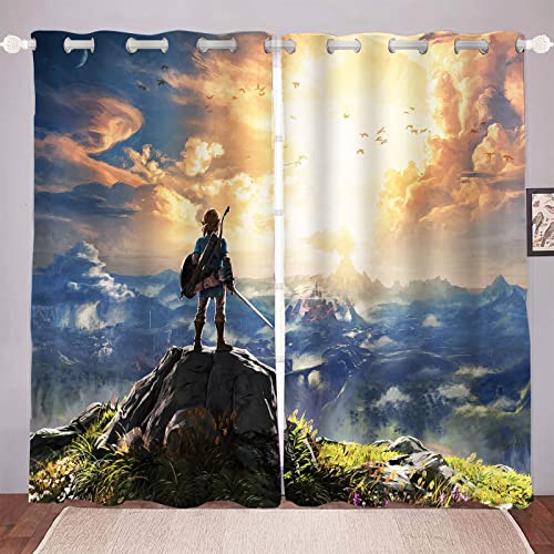 DDONVG Zelda Verdunkelungsvorhang Wasserdichter Stoff Gardinen Für Kinderzimmer,Ösen Oben Für Gardinen, 3D-Digitaldruck 100% Polyester (11,150x166cm(BxH)/ 75x166cmx2) von DDONVG