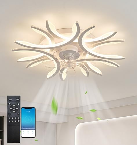 DDYY Leise Deckenventilator Mit Beleuchtung LED Moderner Dimmbare 8 Köpfe Weiß Ventilator Lampe Mit Fernbedienung 48w Timer Deckenventilator Mit Lampe Für Schlafzimmer Fan Licht 60cm von DDYY