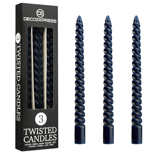 DECO EXPRESS Spiralkerzen Set 3er oder 6er, Gedrehte Stabkerzen Bunte Kerzen 25 cm x 2.2 cm, Brenndauer 6 Stunden - Candles Aesthetic (Blau, 3er-Pack) von DECO EXPRESS