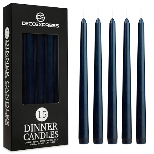 Deco Express Stabkerzen Weiß, Gold, Silber oder Bunt, 6er-, 10er-, 15er- oder 50er-Pack, Lange Brenndauer 8 Stunden, ohne Duft(Blau, 15-er Set) von DECO EXPRESS