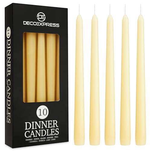 DECO EXPRESS Stabkerzen Weiß, Gold, Silber oder Bunt, 6er-, 10er-, 15er- oder 50er-Pack, Lange Brenndauer 8 Stunden, ohne Duft(Elfenbein, 10-er Set) von DECO EXPRESS