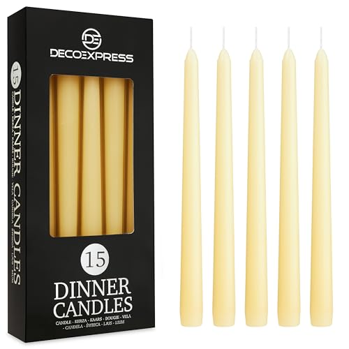 Deco Express Stabkerzen Weiß, Gold, Silber oder Bunt, 6er-, 10er-, 15er- oder 50er-Pack, Lange Brenndauer 8 Stunden, ohne Duft(Elfenbein, 15-er Set) von DECO EXPRESS