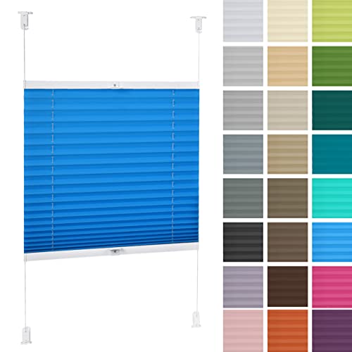 DECOOR Plissee ohne Bohren 140cm x 120cm Faltrollo Rollo für Fenster und Tür Nicht-invasive Fensterjalousien guter Sichtschutz und Sonnenschutz Breite der Überlappung 2 cm Blau von DECOOR