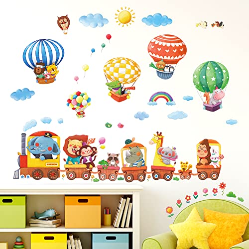 DECOWALL DA-1406 Zug und Heißluftballon Autos Tiere Wandtattoo Wandsticker Wandaufkleber Wanddeko für Wohnzimmer Schlafzimmer Kinderzimmer babyzimmer von DECOWALL