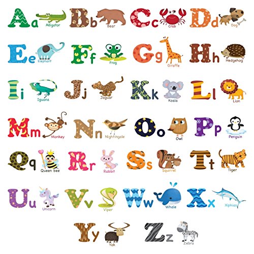 DECOWALL DS-8001 Englisch Alphabet & Tiere Wandsticker Wandaufkleber Wandtattoo für Wohnzimmer Schlafzimmer Kinderzimmer (Englisch Ver.) (Klein) von DECOWALL