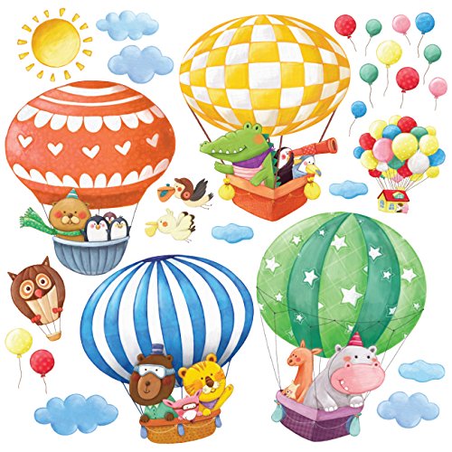 DECOWALL DS-8006 Heißluftballons mit Tieren (Klein) Wandaufkleber Dekorationen Wandaufkleber Wohnzimmer Kindergarten Kinderzimmer Aufkleber von DECOWALL