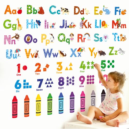 DECOWALL DS-8044 Wandaufkleber mit Alphabet-Zahlen, ABC-Tier, pädagogische Aufkleber für Kinderzimmer, Schlafzimmer, Kinderzimmer, Wohnzimmer, Kunst, Heimdekoration, Buchstaben, ABC, Basteln, Vinyl von DECOWALL