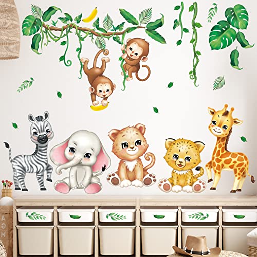DECOWALL DS12-8073 Baby-Tier-Karikatur-Wandaufkleber Wandaufkleber für Kinderzimmer Babyzimmer Zuhause Mädchen Wald Safari Spielzimmer Jungen Affe Löwe Zebra süß von DECOWALL