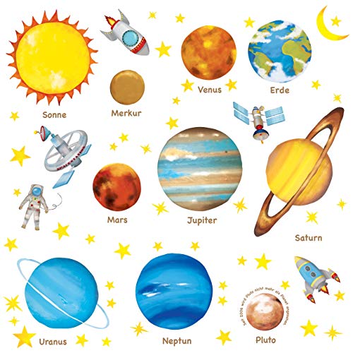 DECOWALL DW-1307DE Sonnensystem Planeten Wandtattoo Weltraum Wandsticker Platz Wandaufkleber Wanddeko für Schlafzimmer Kinderzimmer Babyzimmer (Mittlere) (Deutsche Ver.) von DECOWALL