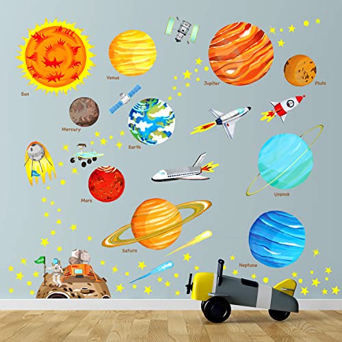 DECOWALL DS9-1501S Sonnensystem Planeten Wandtattoo Weltraum Wandsticker Platz Wandaufkleber Wanddeko für Schlafzimmer Kinderzimmer Babyzimmer (Mittlere) (Englisch Ver.) von DECOWALL