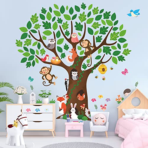 DECOWALL SG-2211 Riesen Baum Wandsticker Kinder Wandtattoo (115 x 118cm) Kinderzimmer Deko Blumen Wald Pflanze Dschungel Wohnzimmer Kinderzimmer Gras Grün Palme Baby Jungen Mädchen von DECOWALL