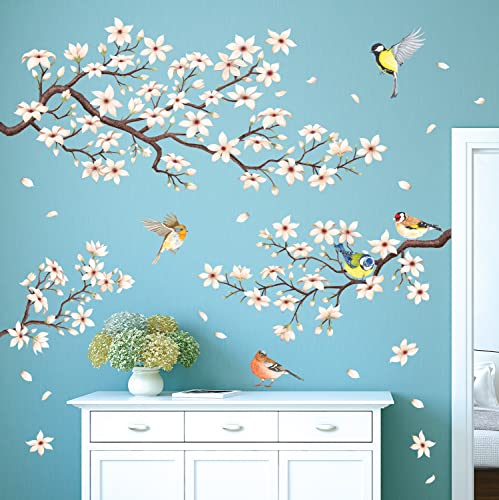 DECOWALL SG2-2304 Kirschblüte Wandtattoo Wandaufkleber Weiss Blumen Äste Vögel Wandsticker Schlafzimmer Wohnzimmer Fenster Wanddeko von DECOWALL