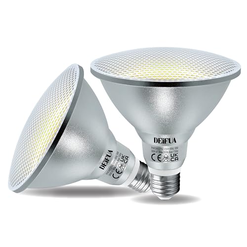 DEIFUA E27 PAR38 LED Lampe Tageslichtweiß 18W 2000 Lumen Ersetzt 120W Halogen Leuchtmittel, 2er-Pack, Strahler Flimmerfrei 5000K, Reflektorlampen IP65 Abstrahlwinkel 60° Spot Birnen, Nicht Dimmbar von DEIFUA