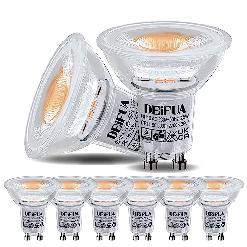 DEIFUA GU10 LED Lampe Extra Warmweiss 2200K 3.5W Ersetzt 35W Halogen Leuchtmittel, 6er Pack, 300lm Amber Glow, Nicht Dimmbar Reflektorlampe, Flimmerfrei Strahler, Abstrahlwinkel 360° Birnen, 38° Spot von DEIFUA